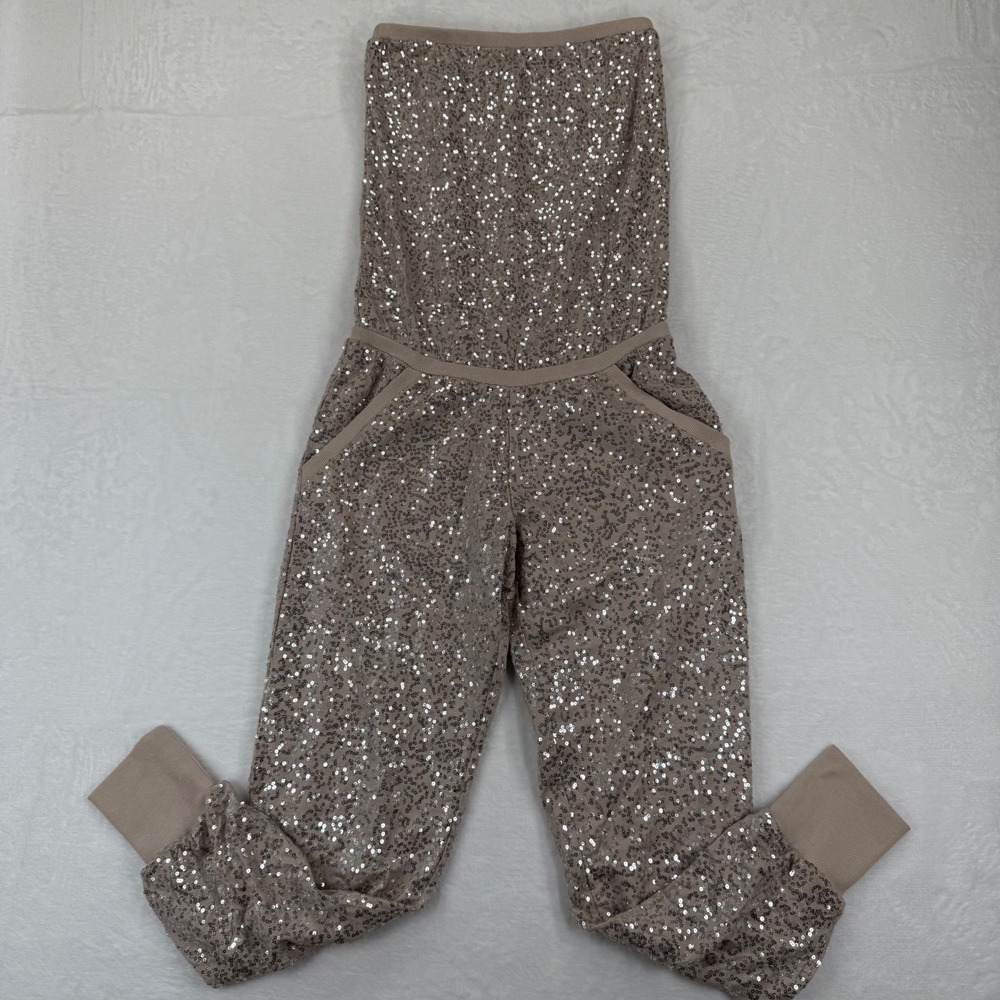Victoria's Secret Supermodel Essentials Sequin Strapless Jumpsuit XS Tan